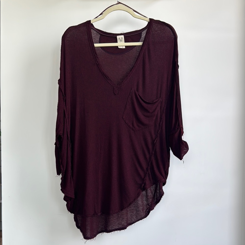 We the Free Women's V-Neck Burgundy Top - Medium